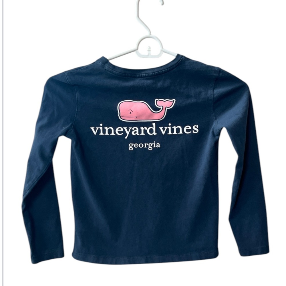 Vineyard Vines Georgia Navy Long Sleeve 100% Cotton Tshirt Youth Size XS (5-6)